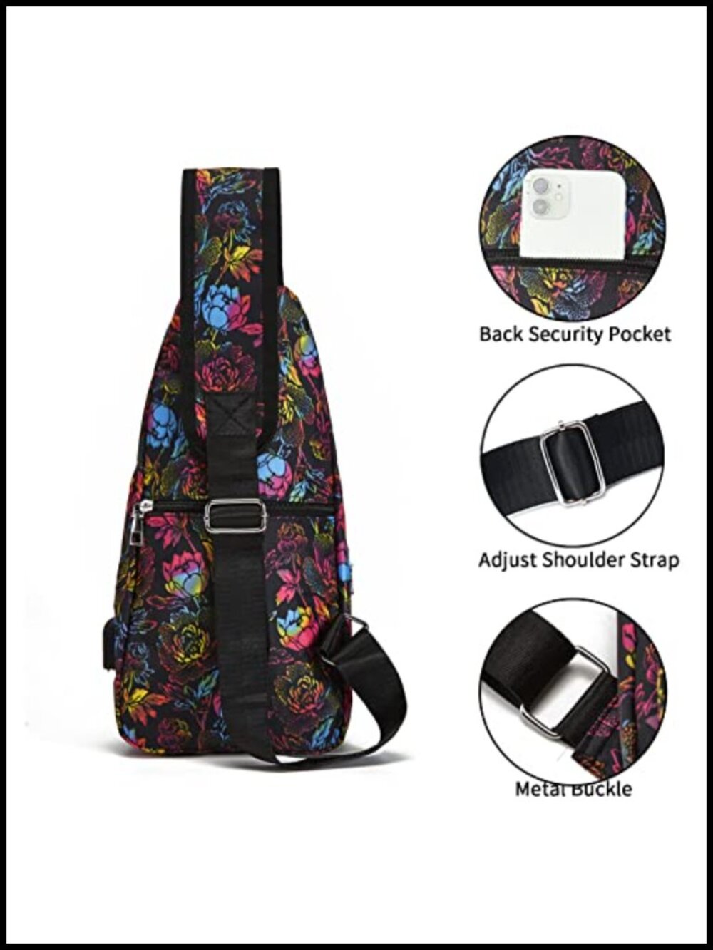 Anti-Theft Sling Backpack Crossbody Chest Bag with USB Charging Port Oxford - Picture 2 of 5